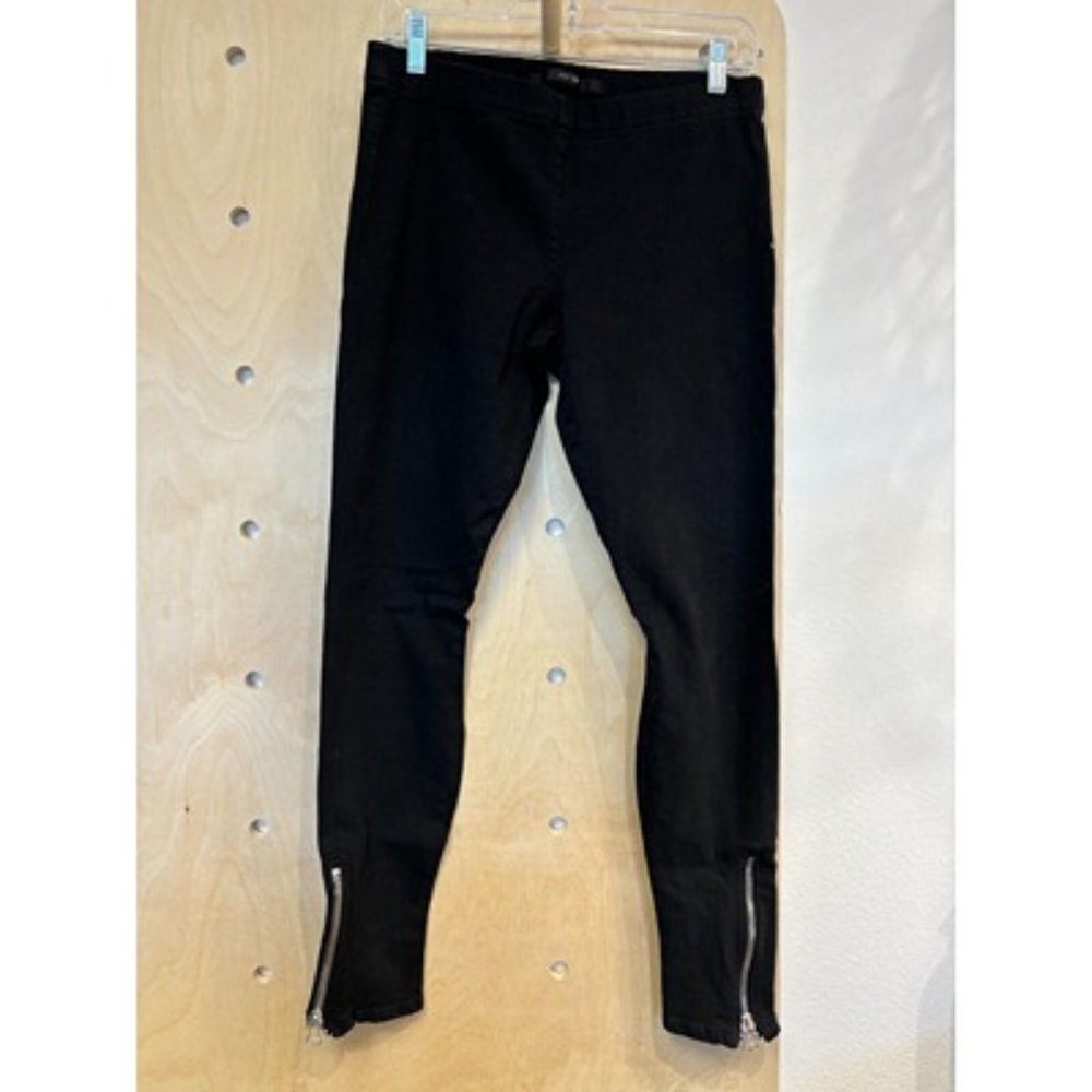 JOE'S Black Mid Rise Elastic Waist Denim Ankle Zipper Hems Jegging Jeans Size L